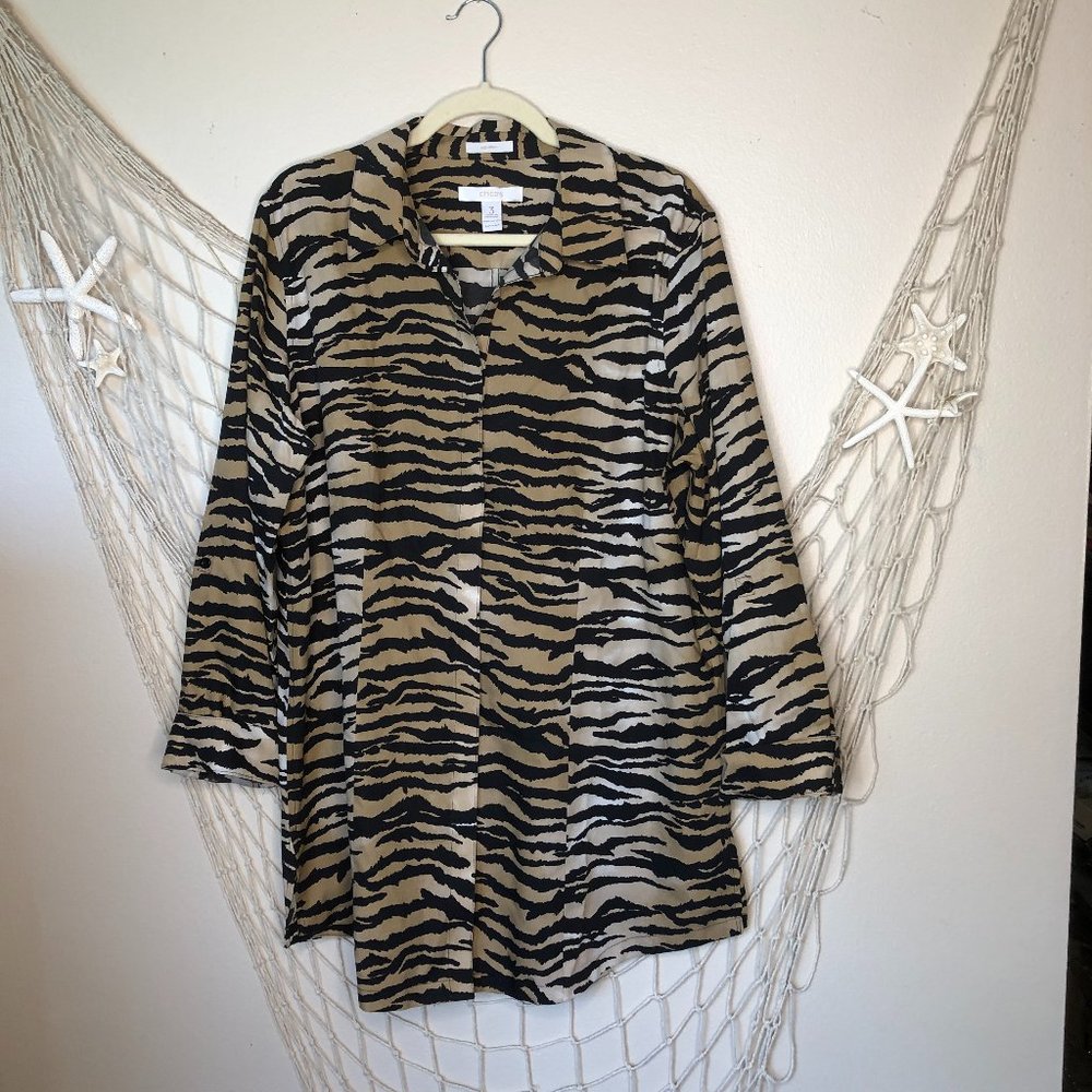 CHICO'S No-Iron Sateen Tiger-Print Tunic size 3 = XL/16